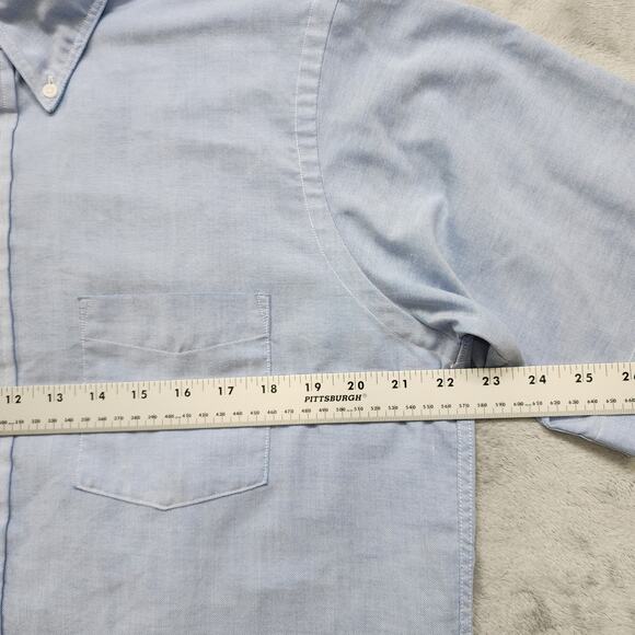 Vintage 90s Lands End Shirt Men L/16 Blue Oxford Short Sleeve Button Down Office - Picture 7 of 9